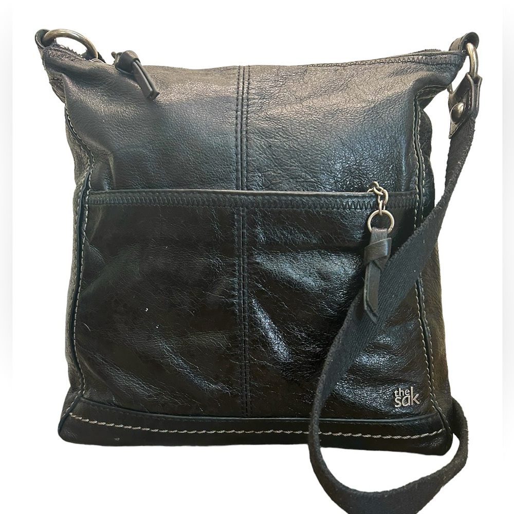 Vintage The Sak  Black Leather Crossbody Bag